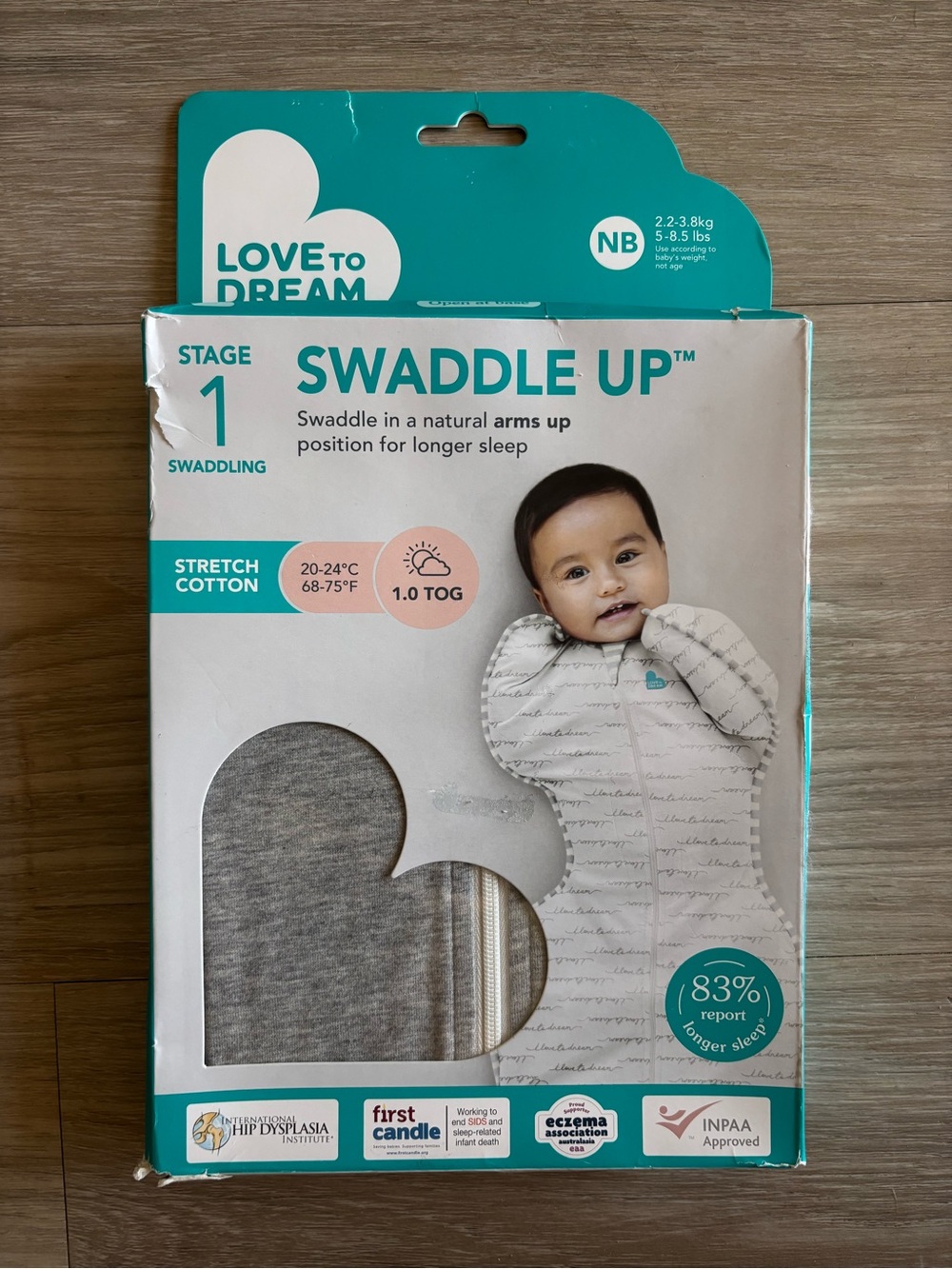 Love to Dream NB Gray Stretch Cotton Swaddle Up New